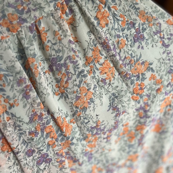 Floral Blue and Orange Smocked Midi Chiffon Dress - Picture 7 of 8